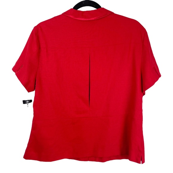 NWT Vtg Red Linen Set Button Down Wide Leg Crop Pants - Picture 6 of 12